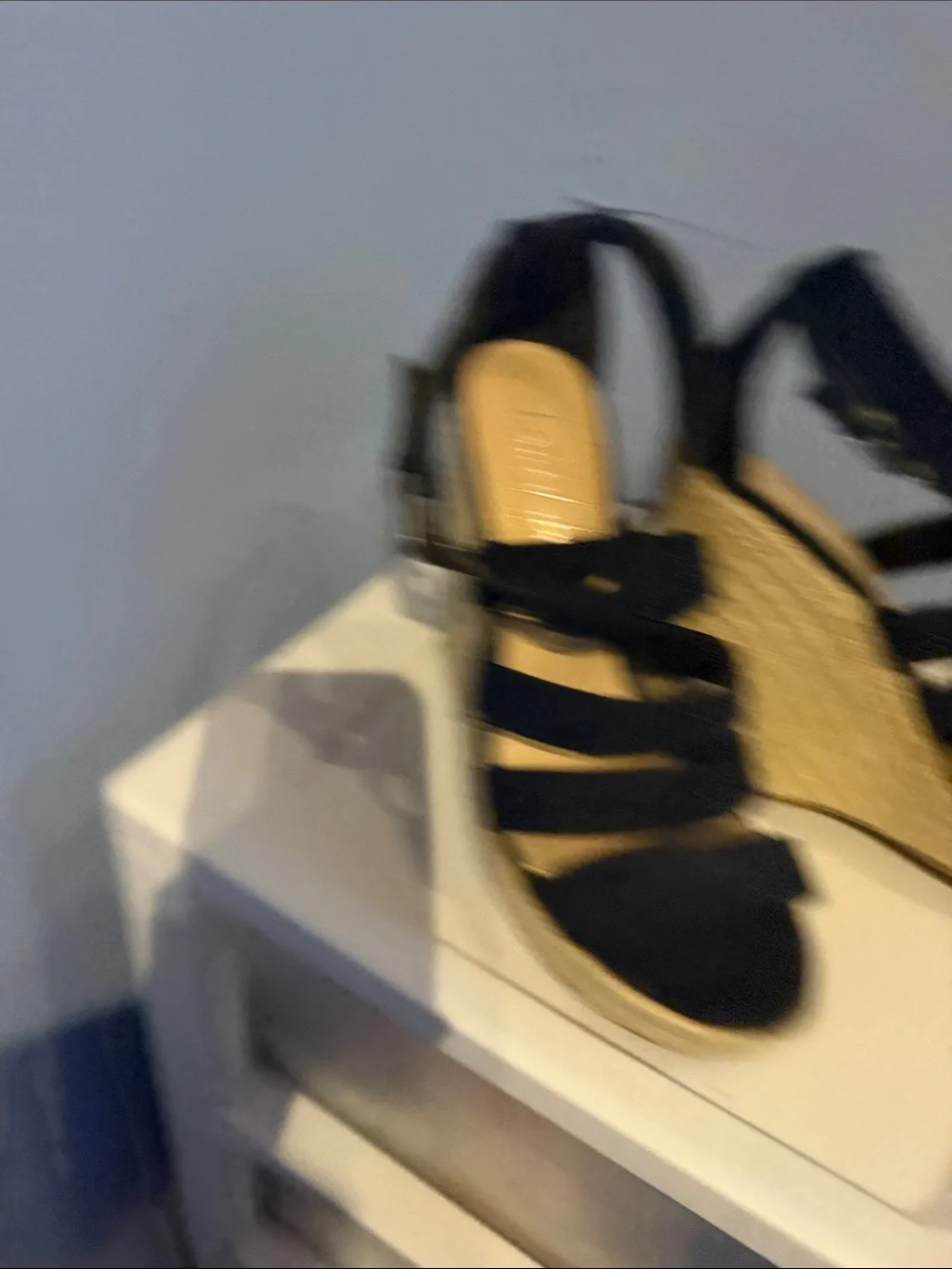 Sam & Libby Black Multi-Strap Espadrille Wedge Sandals with Buckle